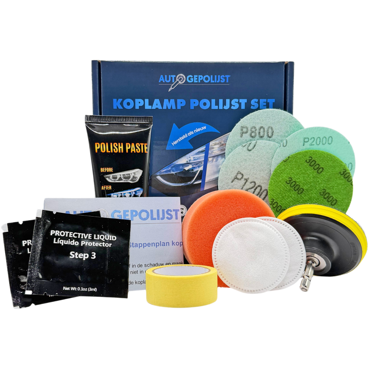 autogepolijst, koplamp polijst set, polijstdoek, polish paste, protective liquid