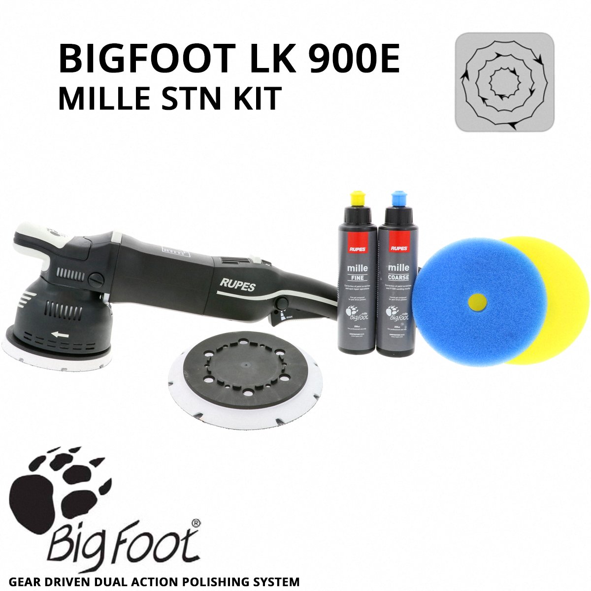 BigFoot Mille LK 900E Gear Driven Dual Action Polisher STN Kit
