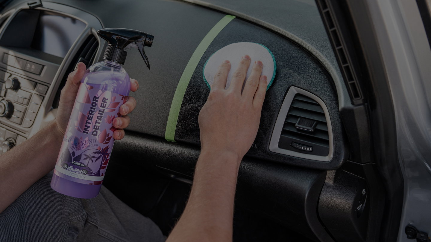 auto detailing, car interior, dashboard, spray bottle, polishing pad