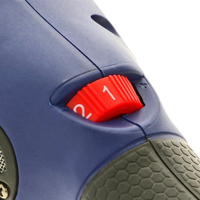 1-2-3 drill, adjustable dial, red dial, power switch, blue housing