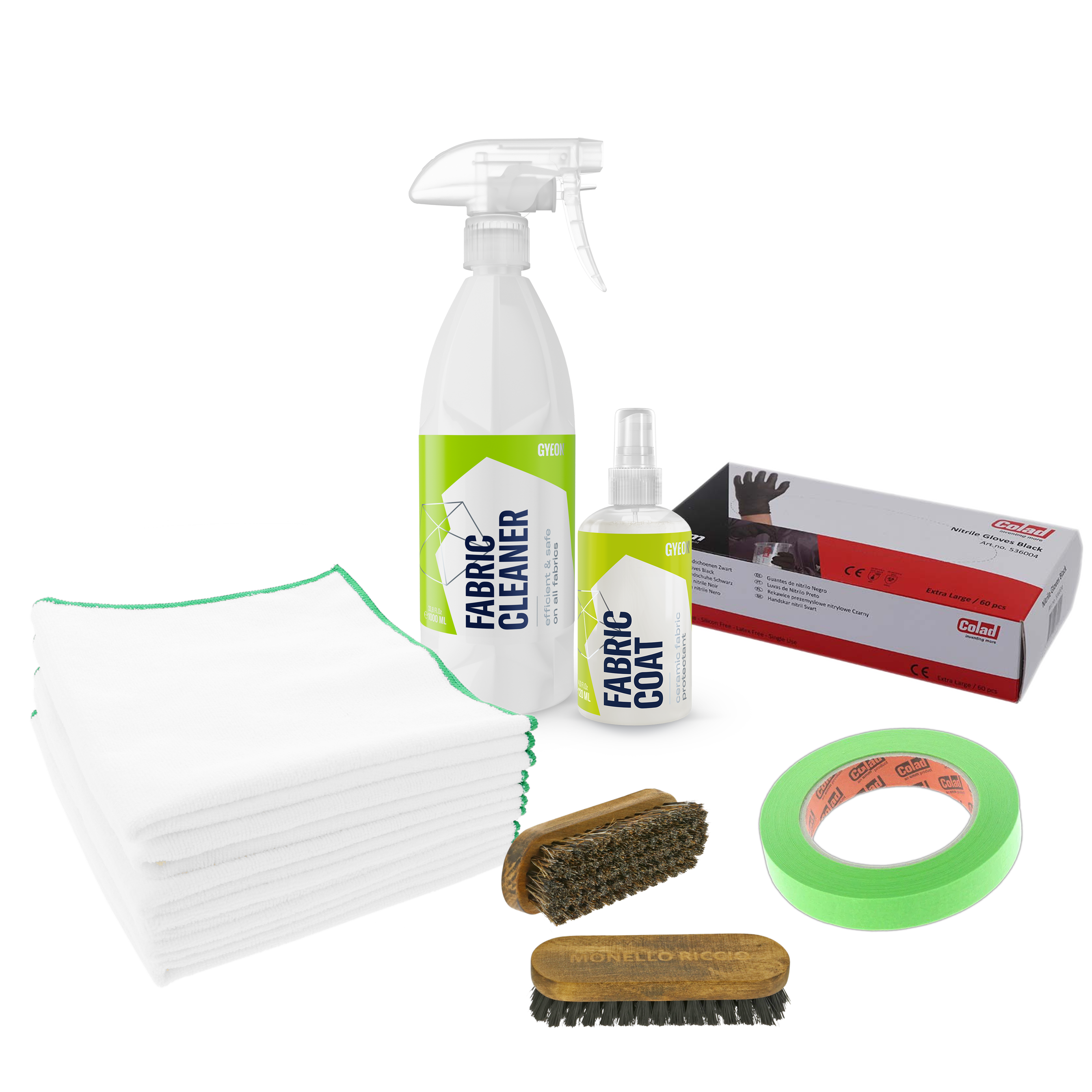 autoshop,  cleaning kit,  fabric cleaner,  spray cleaner,  brushes