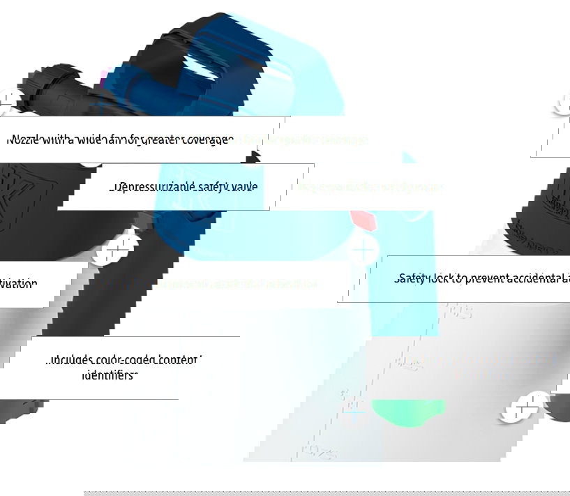 sprayer, pressure sprayer, nozzle, safety valve, color-coded content identifiers