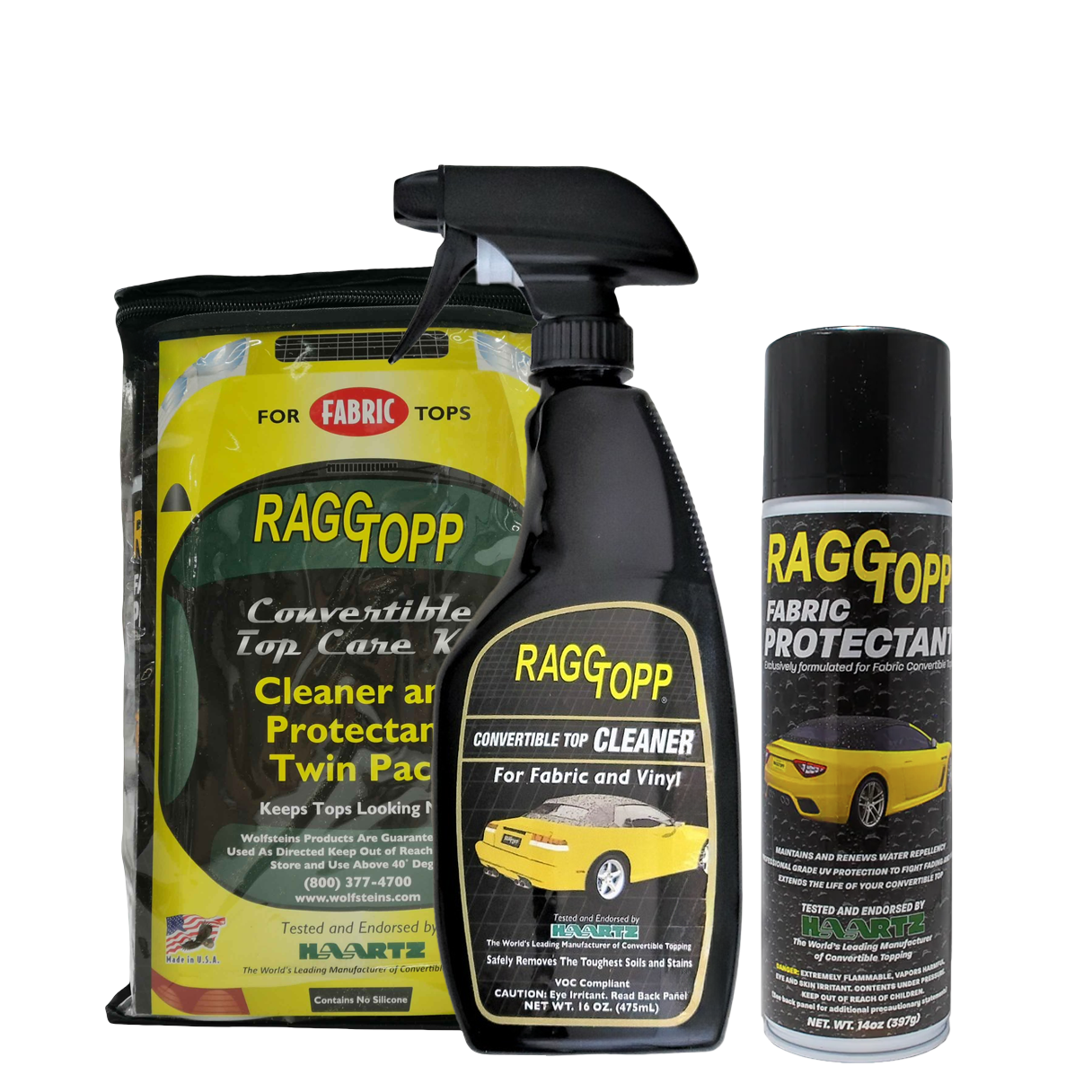 RaggTopp Premium Fabric Convertible Top Care Kit - Cleaner & Protectant With Brush