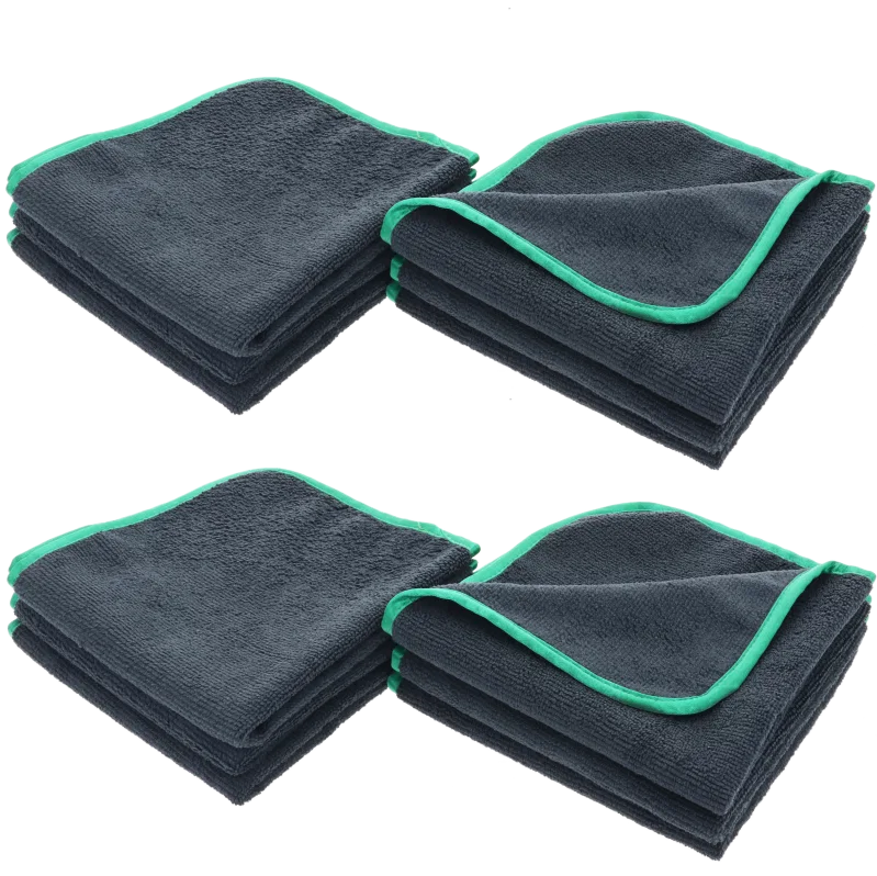 microfiber, reinigingsdoek, handdoek, donkergrijs, groene rand