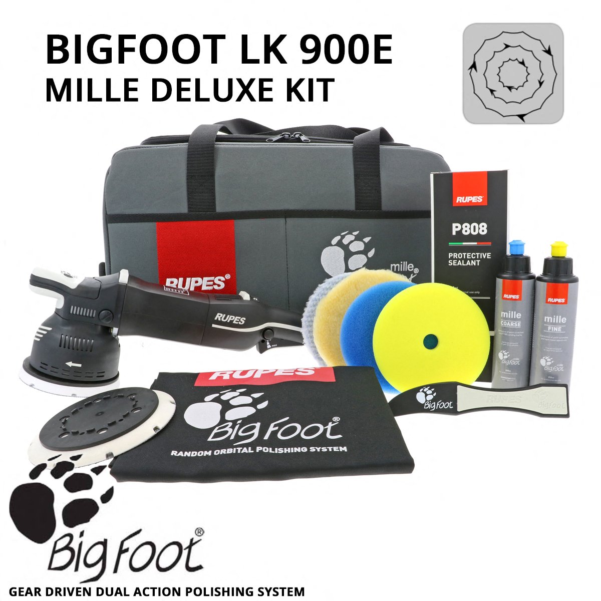 BigFoot Mille LK 900E Gear Driven Dual Action Polisher DLX Kit