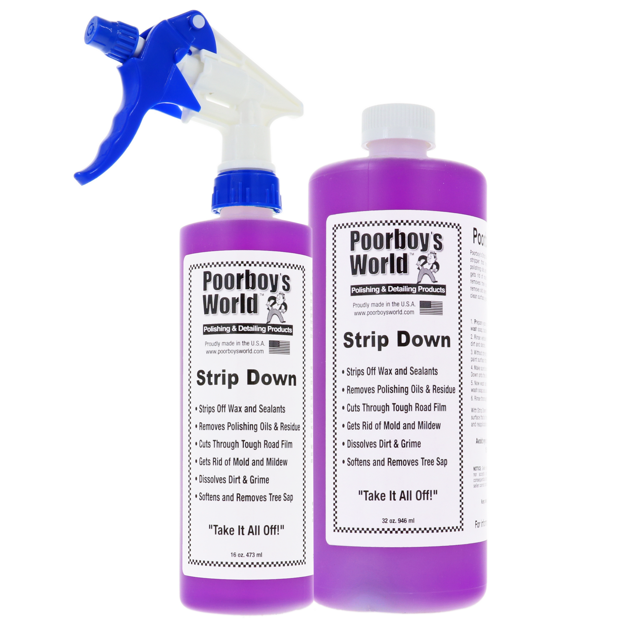 Strip Down, Polishing product, Spray bottle, Purple liquid, Cleaning solution