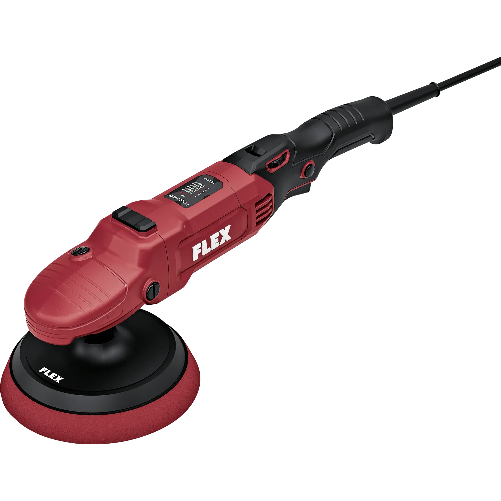 polijstschuurmachine, excentrische schuurmachine, rood, kabel aangesloten, schuurbekleding