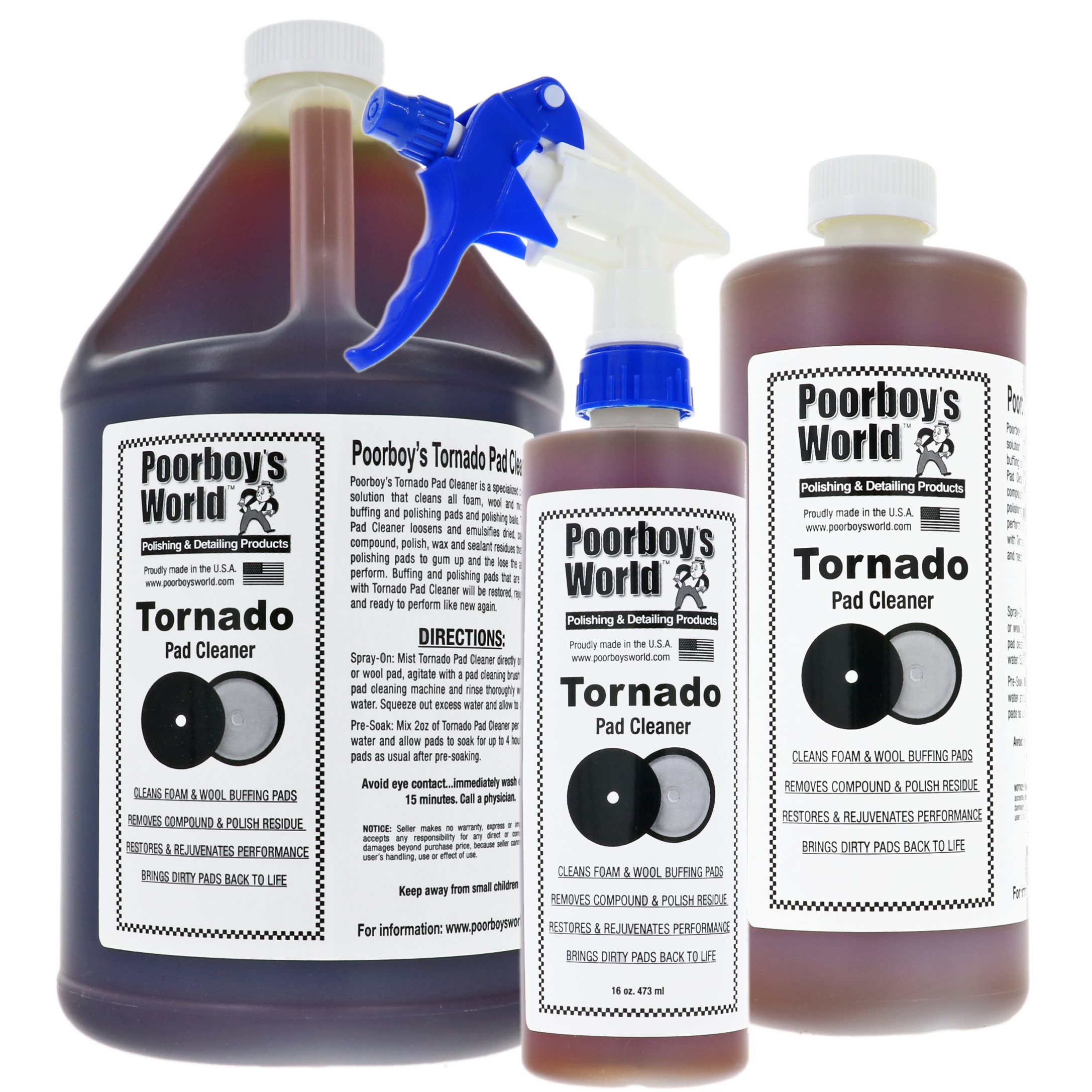 Tornado Pad Cleaner, Polish vloeistof, Schuim & wol buffing, Padvernieuwing, Sproei fles