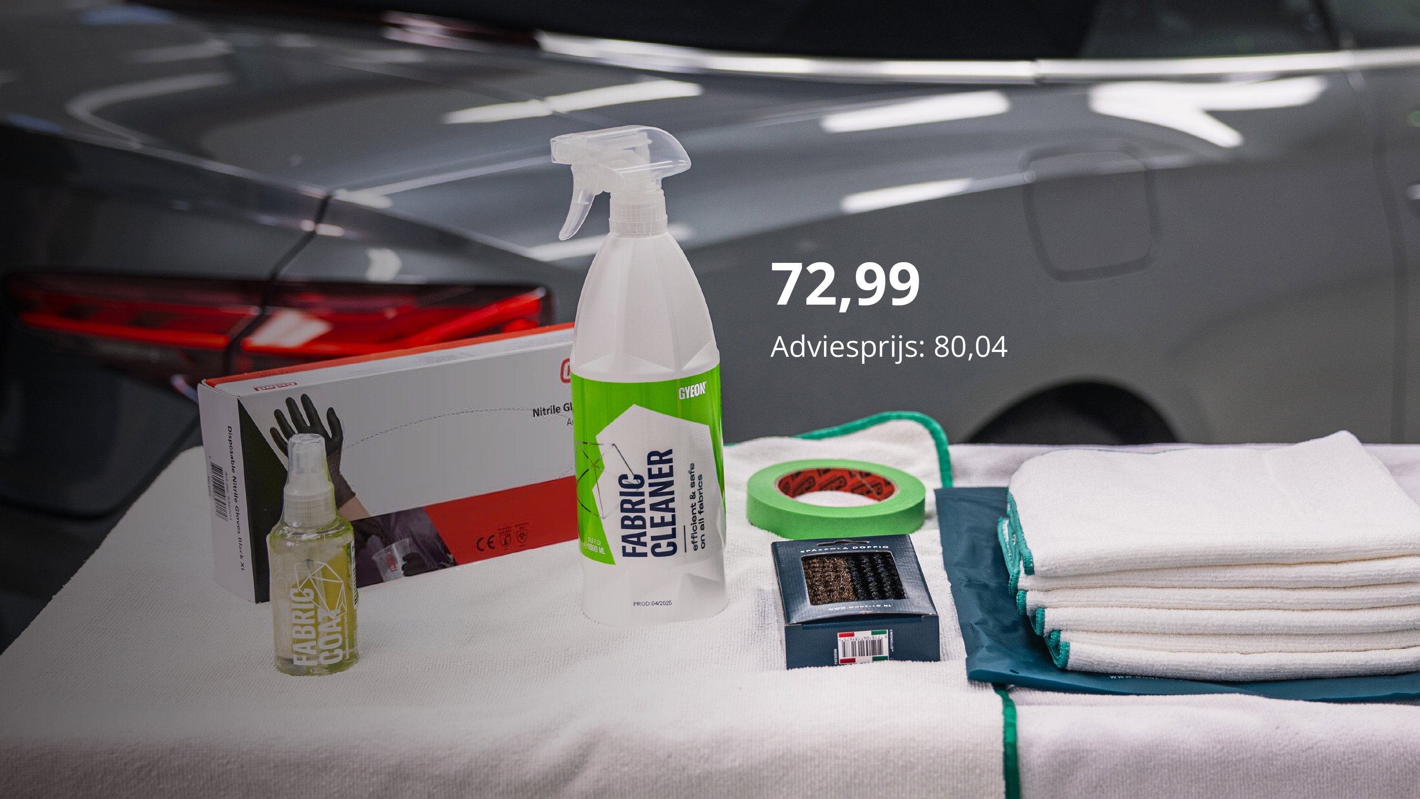 auto-accessory, auto cleaning, spray bottle, gloves, cloths