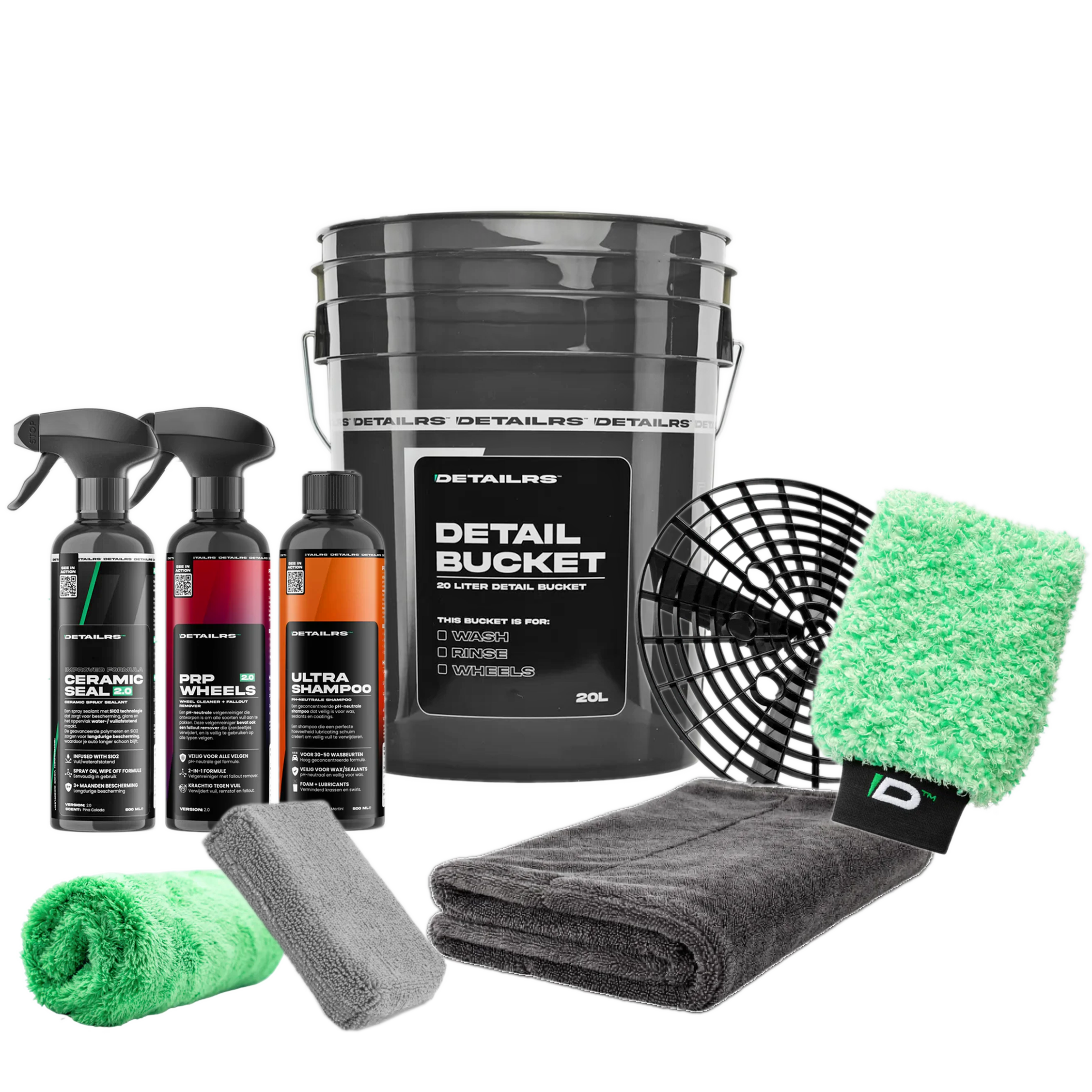 detailing kit, car wash, bucket, microfiber, gloss enhancer