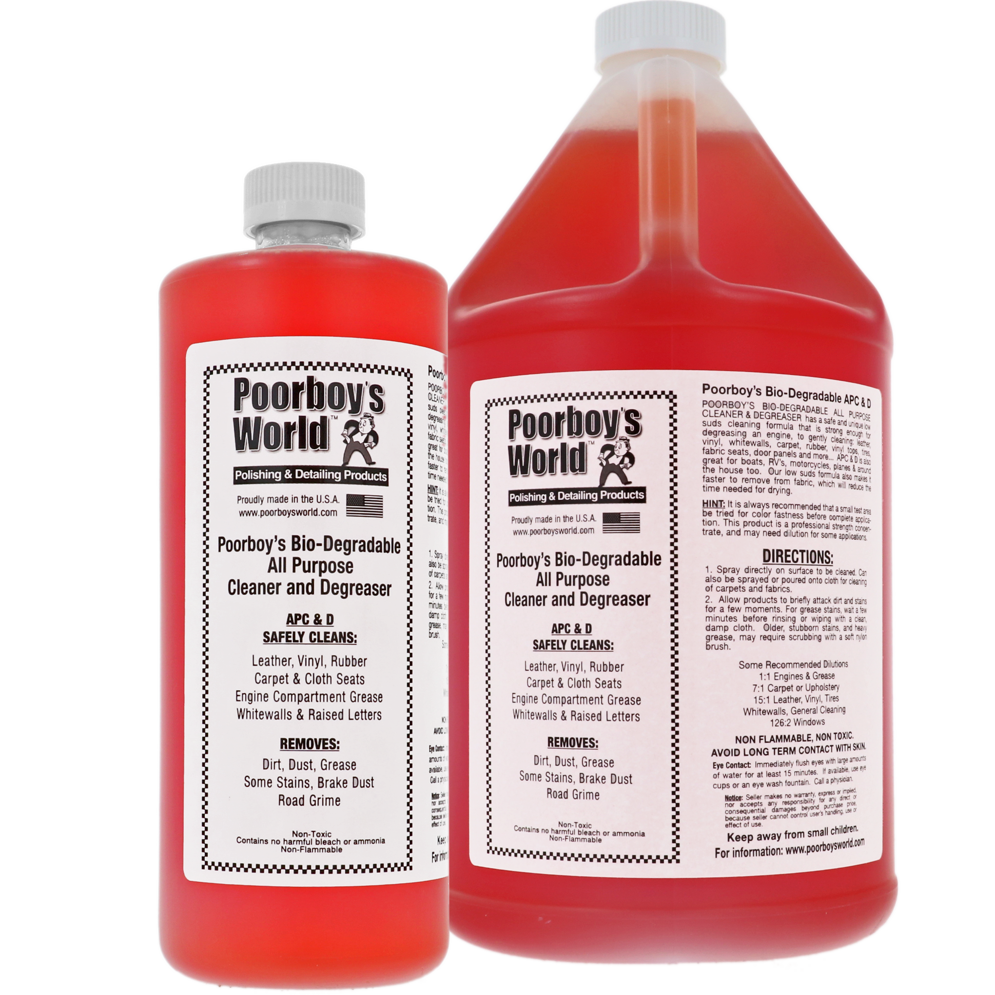 all-purpose cleaner, bio-degradable, red liquid, plastic bottles, label text