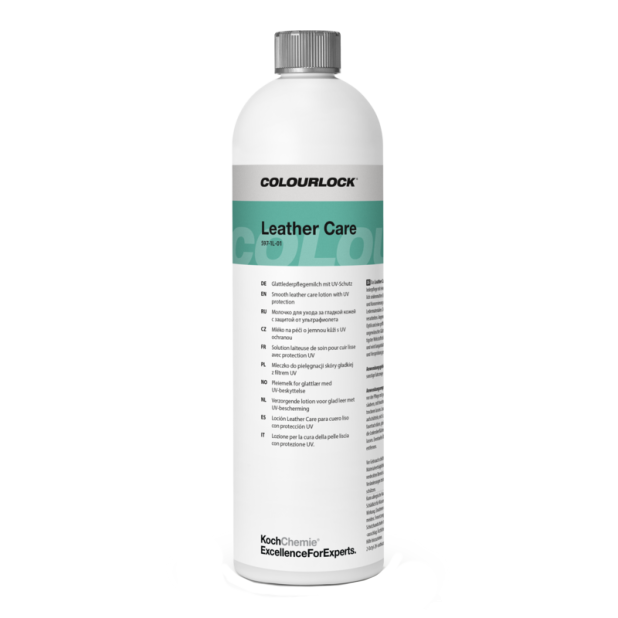 lederverzorging, leerverzorging, kleurloze lotion, UV-bescherming, kleur/white bottle