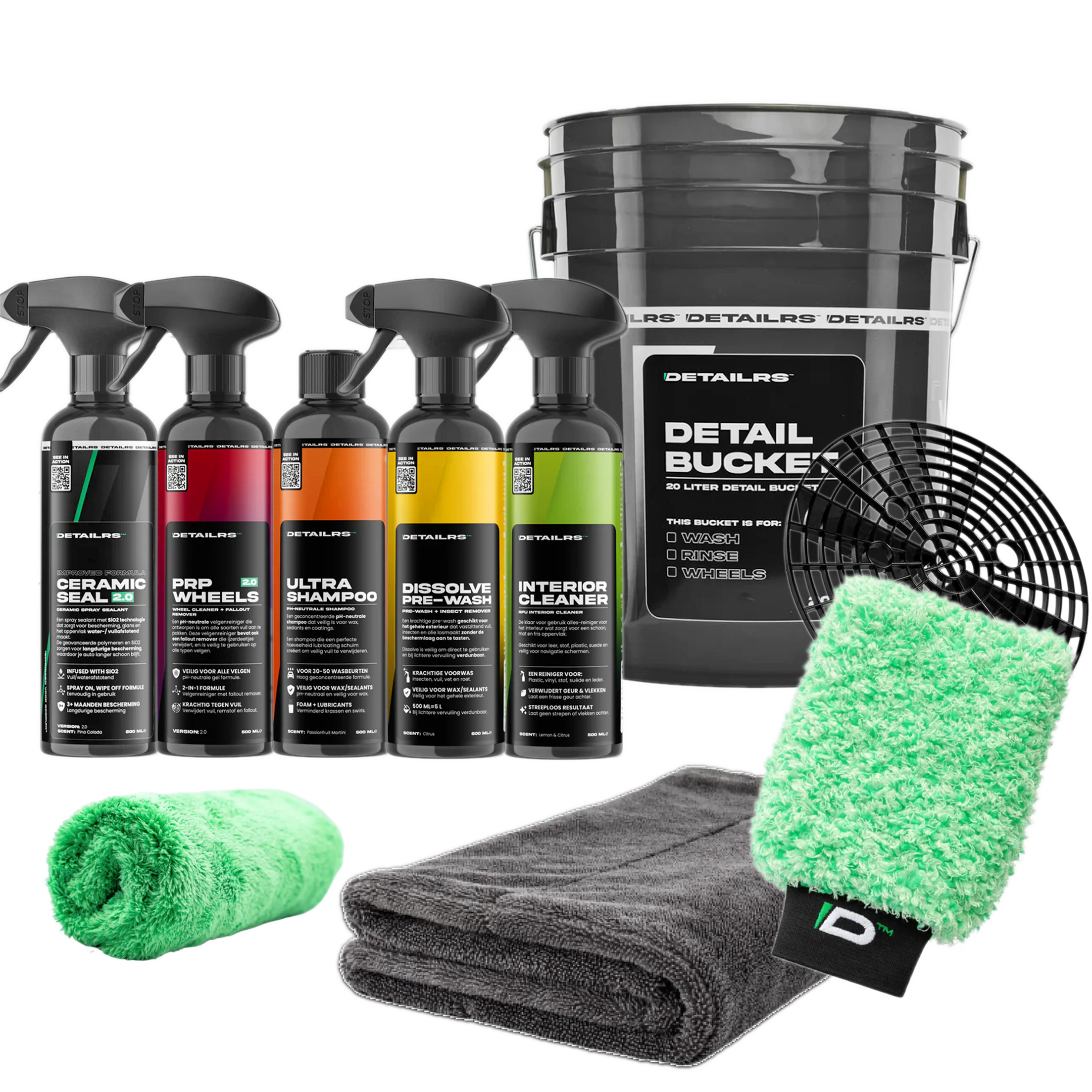 detailset, car detailing, car wash kit, bucket, microfiber
